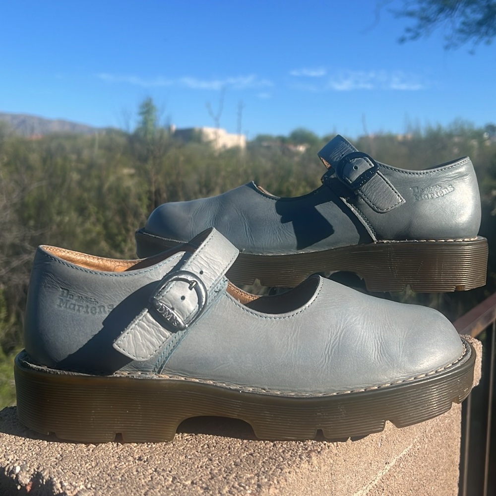 🏴 Blue Gray Vintage MIE Dr. Martens Chunky Mary Jane UK 7 EC❣️ - Picture 8 of 17